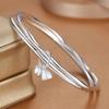 Pulsera de plata de ley 9999 con doble anillo y dos anillos de plata Shihuan, pulsera de plata pura con boca cerrada, anillo liso brillante, pulsera sólida Mobius al por mayor