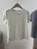 Nuevo Estilo de Verano~ Camiseta de Manga Corta Lisa, Delgada y Elegante~ Top de Camiseta de Algodón Delgado con Bordado de Letras en la Espalda para Mujer