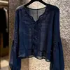 Camisa Morada de Manga de Linterna de Diseño Francés Estilo Nuevo Verano 2026 para Mujer, Top Delgado Elegante de Nicho con Manga Larga Protector Solar
