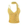 Camisola Verde Estilo Dopamina con Cuello en V y Lunares para Mujer, Ropa de Verano, Top Corto Ajustado Halter con Cintas