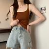 Verão Costura em Cores Contrastantes Camisole Curto Hot Girl Design Cintura Alta Slim Versátil Top Sem Mangas para Mulheres