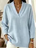 Ropa para Mujer Xinshangyu Color Sólido Cuello en V Cuello Chal Nueva Temporada Primavera/Otoño Estilo Nuevo Corte Holgado Elegante para el Trabajo Talla Grande Top