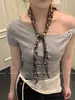 Lenço de Seda com Fita Floral Bordada Design de Nicho para Mulheres 2026 Nova Primavera e Verão Vintage Colar Acessório de Pescoço