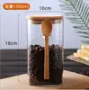 Frasco de Almacenamiento Personalizado con Cuchara, Frasco de Bambú Cuadrado con Tapa, Frasco para Granos de Cocina, Dulces, Té, Frasco Sellado para el Hogar
