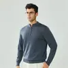 Suéter 100% Lã Pura Outono/Inverno 16s Fio Yangzi Fino Torcido Masculino Quente Gola Alta Pulôver Tricô