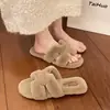 Pantuflas de algodón H-style dopamina de suela plana, pantuflas peludas de otoño e invierno para mujer, nuevo modelo 2026, estilo Chanel