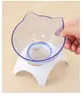 Tazón para Gato doble tazón inclinado transparente doble tazón protección del cuello inclinado tazón para gato no cerámico mascota de cuatro patas anti-golpe Tazón para Mascota