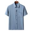 Roupa de Verão para o Pai terno Seda de Gelo Masculino Meia-idade e Idoso Fino Roupa Grande de Vovô Manga Curta Camisa com Gola para Idosos