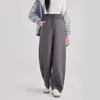 Calça de Maternidade Wide Leg com Cordão e Suporte Ajustável na Cintura para Outono/Inverno, Calça Jogger Casual de Caimento Solto com Efeito Drapeado para Gravidez e Pós-parto