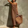 Moda Femenina Europea y Americana Verano 2026 Nueva Llegada Transfronteriza: Vestido Casual de Color Sólido sin Mangas con Cuello Cuadrado Estilo Resort