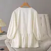 Camisa Jacquard Simples Casual de Manga Longa para Outono Novo, Plus Size, Feminina, Gola V, Costura Colorida, Efeito Emagrecedor para Pessoas de 100kg, Top 7940