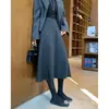 Falda de lana gris súper elegante para mujer, otoño 2026 invierno nueva falda de lana de acetato de cintura alta con dobladillo amplio