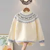 Ropa para Niños Suéteres de Otoño e Invierno para Niñas 2026 Nuevo Tejido Retro Fair Isle para Niños Mayores Ropa de Punto para Niños