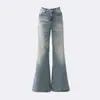 Jeans acampanados de tiro bajo retro americano lavados con una caída fluida, versátiles para principios de otoño, pantalones largos, disponibles en tallas extendidas, admite envío directo