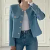 El tamaño ha sido actualizado. Chaqueta chic coreana estilo francés para mujer, cuello redondo, top cárdigan de un solo botón 19475