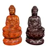 Talla en Madera de Ébano del Buda Shakyamuni, una Estatua de Madera Maciza de los Tres Maestros Preciosos para Adoración en Casa