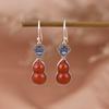 Brincos de Prata S925 Rei Cervo Dourado vintage azul queimado Ruyi com ágata vermelha do sul brincos de cabaça brincos femininos joias de prata