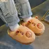 Chinelos de Algodão de Inverno para Crianças Capivara Meninos e Meninas Quentes Peludos de Pelúcia Casa Sapato de Algodão com Costas para Crianças