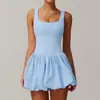 Vestido de baseball transfronteiriço com toque nude, vestido esportivo falso de duas peças, vestido de tênis fitness com bolsos, camada base anti-exposição para mulheres