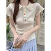 Camiseta Polo Chic de Manga Corta con Botones de Colores y Solapa para Mujer en Verano, Diseño de Cintura Fruncida para un Look Adelgazante, Top