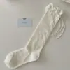 Meias 3/4 Japonesas Salto Bloco Laço Fita Estilo Miu para Mulheres Outono Meias Longas Estilo Ballet para Meninas Meias de Algodão JK