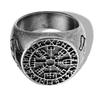 Anillo popular de titanio con runas de cuerno de vikingo europeo y americano, anillo de fundición con esfera de flor de hielo envejecida para hombre