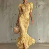 2026 Nuevo Estilo Vestido Largo Estampado de Manga Abullonada Estilo Francés Ajustado Moda Transfronteriza Europea y Americana Vestido Plisado