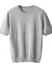 Nova coleção outono e inverno: Suéter 100% lã, camiseta masculina de manga curta com gola redonda, blusa de tricô pulôver, cashmere liso de manga curta