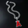 Colar com pingente de letra A full diamond vermelho transfronteiriço, corrente cubana de liga de zinco, joia de colar punk cool europeia e americana