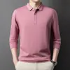 Nueva colección de primavera y otoño: Camiseta de manga larga holgada, ligera y elegante para hombre, de color liso y con un cuello polo clásico, adecuada para hombres de mediana edad en entornos de negocios casual.