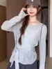 Padrão Exclusivo Vazado, Design Respirável com Amarração, Blusa Cover-Up Elástica Ajustável, Peça de Roupa Leve e Estilosa para Primavera e Verão
