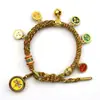 Pulsera tejida a mano estilo Tíbet con Cinco Deidades de la Riqueza, Pulsera Thangka, Colgante Ojo del Dharma del Dios de la Riqueza, Pulsera de Hilo Rojo con Cascabel
