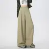 Foto real de pantalones casuales de pierna ancha con corte curvo, versátiles y estilizan la figura para mujer, finos, holgados, fluidos, estilo workwear, pantalones de secado rápido, primavera/verano 2026
