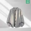 Suéter Cardigan Estilo Americano Masculino Outono Inverno Solto Estilo Preguiçoso Tricô Botão Casaco Damasco Cinza Profundo