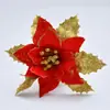 Flores de Natal Vermelhas Douradas e Prateadas Recortes de Natal Flores Artificiais Guirlanda de Árvore de Natal Acessórios Decorativos de Rattan