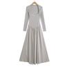Vestido elegante de verano 2024 con costuras elegantes, de secado rápido, de manga larga y corte entallado para mujer, con cuello cuadrado y cintura alta.