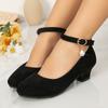 Nuevos Zapatos de Tacón Alto para Niñas para Actuación de Baile Zapatos Individuales de Terciopelo para Niñas Pequeñas Zapatos de Tacón Grueso con Punta Redonda para Niños Fábrica
