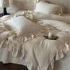 Encaje retro francés lino color natural cuatro piezas algodón lino rústico funda nórdica sábanas 1.8m ropa de cama