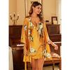 Camisola de Verão Fina Feminina Amazon com Mangas Três Quartos, Vestido de Casa, Camisola Estampada, Seda Sintética, Estilo Preguiçoso