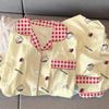 Pijama de Cuadros de Color Contrastante con Gato Lindo para Mujer Primavera y Otoño Nuevo de Manga Larga Delgado Cómodo Conjunto de Ropa para el Hogar Toma Real Venta al por Mayor