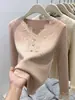 Fábrica de Jerseys Dalan Source 2026 Nuevo Jersey de Punto con Parches de Encaje en V para Mujer, Top Base para Otoño e Invierno