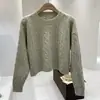 Suéter de Punto Trenzado de Cuello Redondo Retro para Mujer 2026 Otoño Invierno Nuevas Llegadas Petite Super Corto Color Sólido Prendas de Punto Adelgazantes