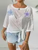 Blusa Feminina Blusa Feminina Cor Sólida Top Fino com Laço Gola Uma Linha Solta Saída de Praia para Biquíni