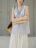 2026 Top Blanco sin Mangas para Mujer Verano, Diseño Suave y Elegante con Escote en V y Encaje, Camisa Azul con Lazada