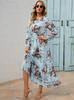 Vestido de Manga Larga 2023 Amazon Transfronterizo Europa y América Otoño e Invierno Comercio Exterior Elegante Estampado Cuello Redondo Floral Vestido Mujer