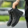 Zapatos de Hombre Botas Martin Otoño Nuevas Botas de Cuero de Caña Alta Casuales Zapatos de Cuero Tendencia de Moda Botas de Trabajo Retro Británicas Zapatos de Hombre