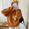 Suéter de punto redondo con bordado de hongo de dibujos animados estilo coreano para mujer, corte holgado, juvenil, suave y versátil para otoño e invierno