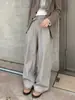 Calça de Moletom Cinza Wide Leg para Mulheres Primavera e Outono 2025 Nova Cintura Alta Reta Drapeada Cordão Preguiçoso Solta Casual Esportiva