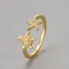 Nuevo Anillo de Zirconia con Forma de Tortuga y Estrella de Mar Estilo Coreano para Mujer, Elegante y Fresco, Joyería de Anillo Abierto Ajustable para Mujer