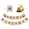 Novo Conjunto de Decoração de Festa de Aniversário com Tema de Veículos de Construção de Desenho Animado: Bandeiras de Puxar, Toppers de Bolo, Faixas de Escavadeira e Cartões de Placa em Formato de Ovo